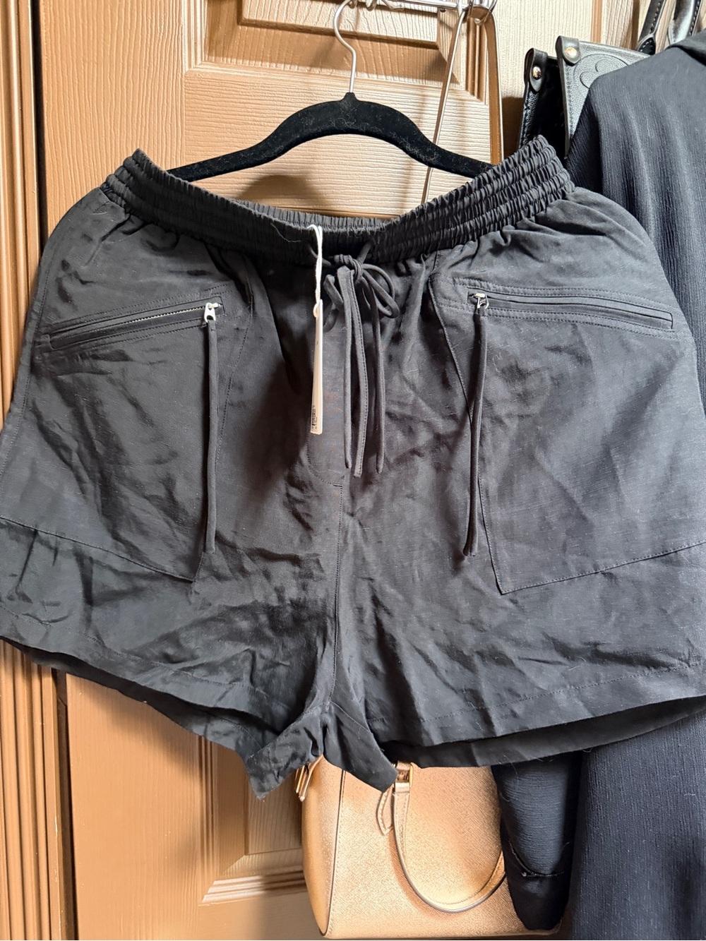 & Other Stories Black Drawstring Athletic Shorts with Zip Pockets